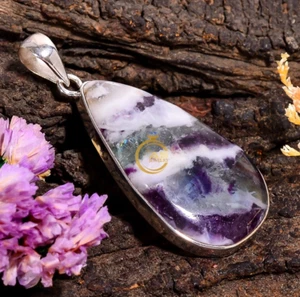 Natural Fluorite Gemstone 925 Sterling Silver Handmade Pendant Gift for Her - Picture 1 of 4