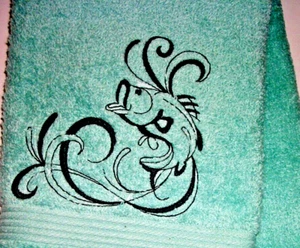LARGE MOUTH BASS, FISH EMBROIDERED DESIGN, MINT HAND TOWEL - Picture 1 of 4