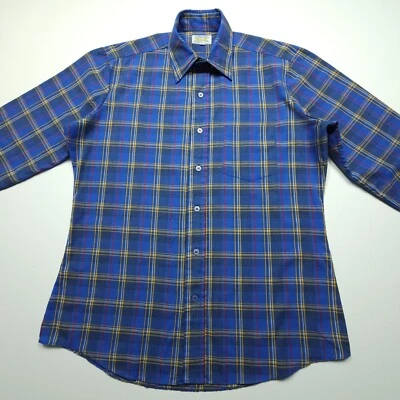 Camisa De Colección Ely Para Hombres Mediana Azul Rojo Amarillo Años 70 Cuadros Vaquero Fina Retro Occidental M Foto 1 de 4