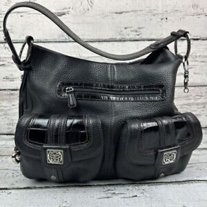 Brighton Double Front Pockets Black Hobo Bag Purse  D584273