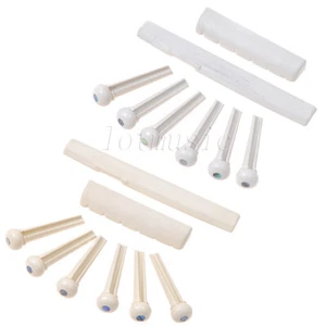 2 Sets Akustikgitarre Brücke Stifte Sattelmutter 6 Saiten Kunststoff weiß gelb - Bild 1 von 7