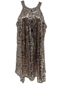 Jody Kristopher Rose Gold Sequins Dress Holiday Formal Simmer Sheath Flare M - Picture 1 of 13