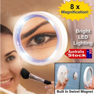 6 LED LIGHTED COSMETIC MAKEUP VANITY HAND HELD MIRROR SWIVEL 8x MAGNIFICATION - Picture 1 of 5