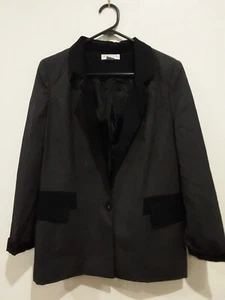 Cotton On Blazer Jacket Womens Small Lined Grey Black Shoulder Pads - Picture 1 of 23