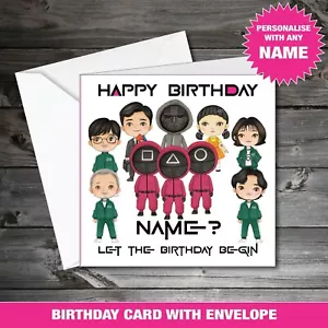 Juego de calamares personalizado tarjeta de feliz cumpleaños papá hermano amigo cualquier nombre 190 - Imagen 1 de 6