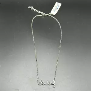 NWT Lucky Brand Darling Cursive Pendant Rhinestone Silver Necklace - Picture 1 of 7