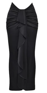 House Of CB ARLA BLACK DRAPED SILK MAXI SKIRT Size Large Ruffle - Picture 1 of 11