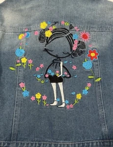 SHEIN Toddler Girls Blue Denim Jean Jacket Medium Wash Size 5T(120) Embroidered - Picture 1 of 11