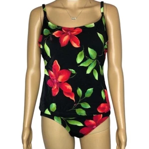 Longitude Tankini Swimsuit 2-pc Floral Bikini Size 10 With Shelf Bra Vintage - Picture 1 of 4