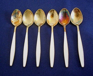 GEORG JENSEN STERLING VERMEIL ENAMEL Vintage DEMITASSE 6 SPOONS SET - Picture 1 of 5