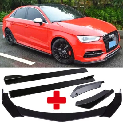 For Audi RS3 A3 S3 2012-2023 Gloss Black Front Bumper Lip& Side Skirt & Rear Lip - image 1 of 4