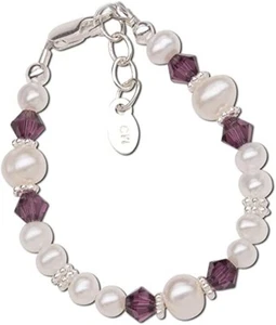 New Cherished Moments Children's Sterling Silver Pearl Amethyst Crystal Bracelet - Picture 1 of 1
