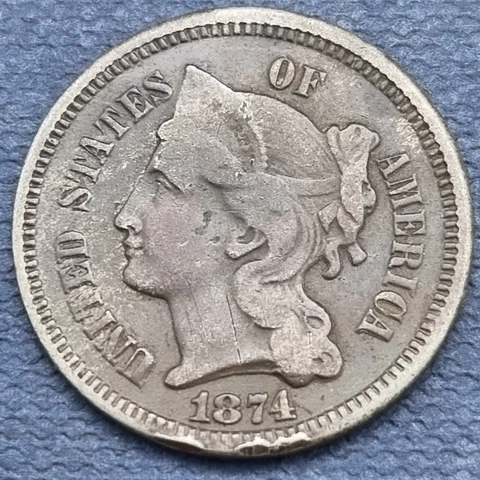 1874 Three Cent Nickel 3c Circulated Dark #58636 Cover
