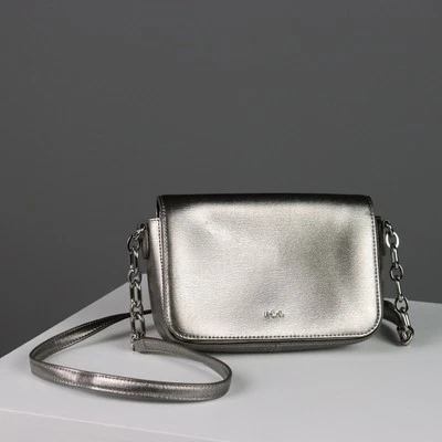 Ralph Lauren Tracolla Second Hand Pelle Argento Tasche USA Originale - Immagine 1 di 4