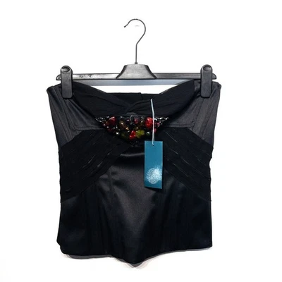 Karen Millen Vintage 90s Black Silk Trim Beaded Bandeau Corset Top - Size 12 NEW - Image 1 of 4
