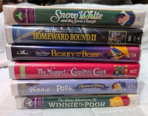 Lot Of 6 Disney VHS Movies-Snow White-Muppet Christmas-Winnie Pooh-Beauty Beast+ - Imagen 1 de 3