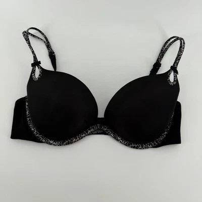 Sutiã Victoria's Secret preto push up 36C acabamento leopardo detalhe de arco - Imagem 1 de 4