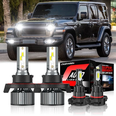 For Jeep Wrangler 2010-2018 LED Headlight Hi/Lo +Fog Light Bulbs Combo Kit 6000K - Imagem 1 de 4