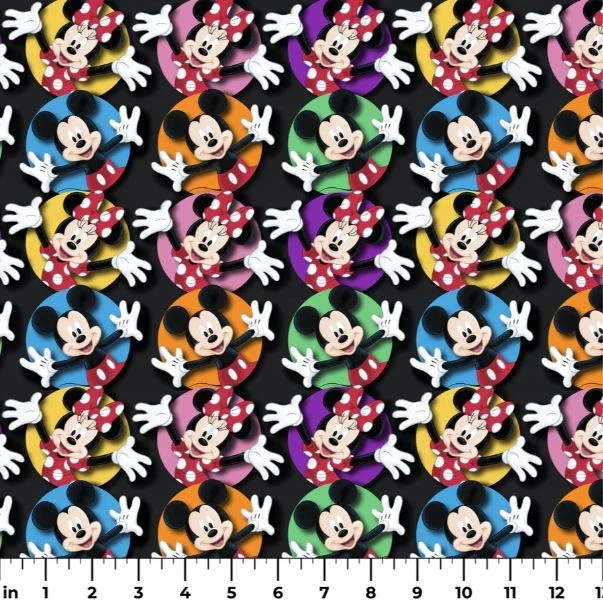 Círculos de algodón Mickey y Minnie color pop negro tela impresión por yarda D601.19 Foto 1 de 1