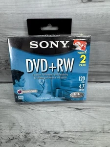 Sony DVD+RW 2-Pack 120 Min 4.7 GB/Go Re-Writable 1x-4x Blank Discs NEW SEALED - Afbeelding 1 van 2