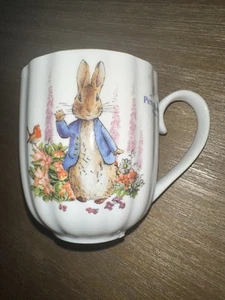 Peter Rabbit Beatrix Potter Ribbed Coffee Mugs Pink Trim 16 oz each - Picture 1 of 4