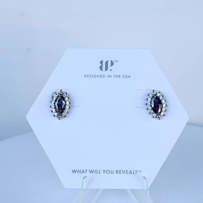 Bomb Party Studs "The Elsie Earrings" Amethyst Ice Crystal on Hematite - Image 1 of 3