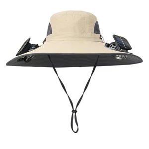 Men Women Wide Brim Sun Hats with 2 Solar Fan Waterproof Breathable Bucket Ha... - Picture 1 of 6