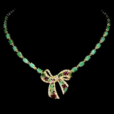 Collar de plata de ley 925 rubí ovalado 6x4 mm esmeralda rubí arco piedras preciosas 18 pulgadas Foto 1 de 4