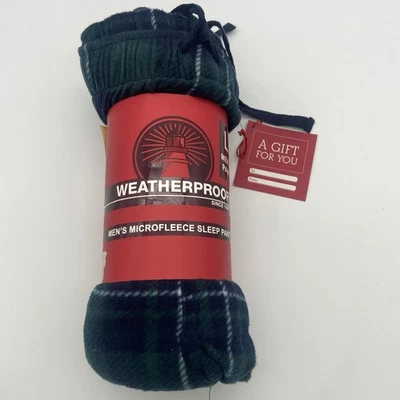 Weatherproof Pajama Lounge Pants Men’s Fleece Green Blue Plaid - LARGE - Image 1 of 2