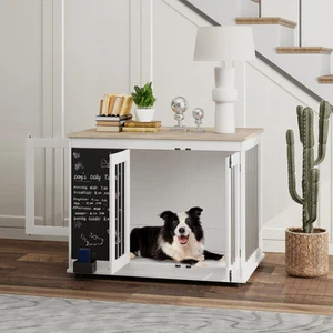 39" Furniture Dog Crate w/ Three Doors & Blackboard for Large Dogs - Picture 1 of 11
