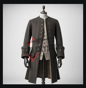 18th Century Colonial Military Black Coat Men Frock Outfit Tailcoat Fast Ship - Picture 1 of 6