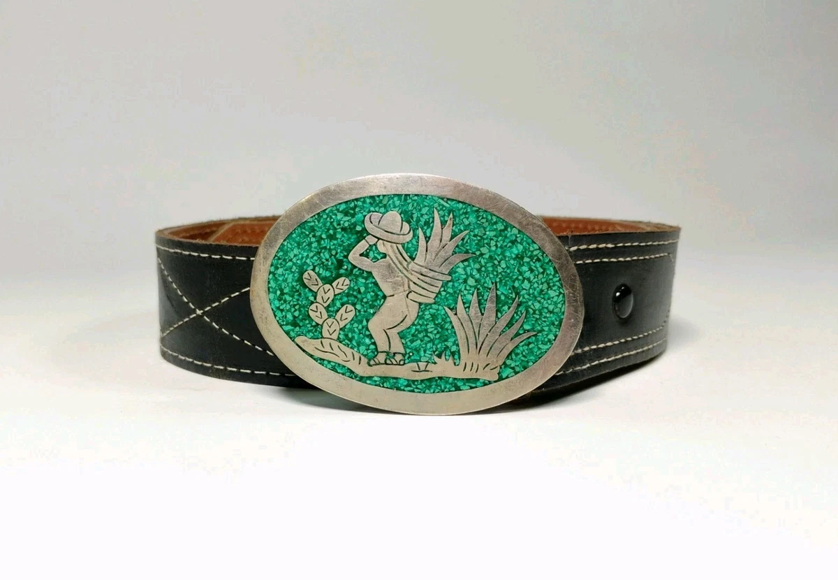 Cowboy Belt Buckle Vintage Turquoise Belt Buckle – Oval 