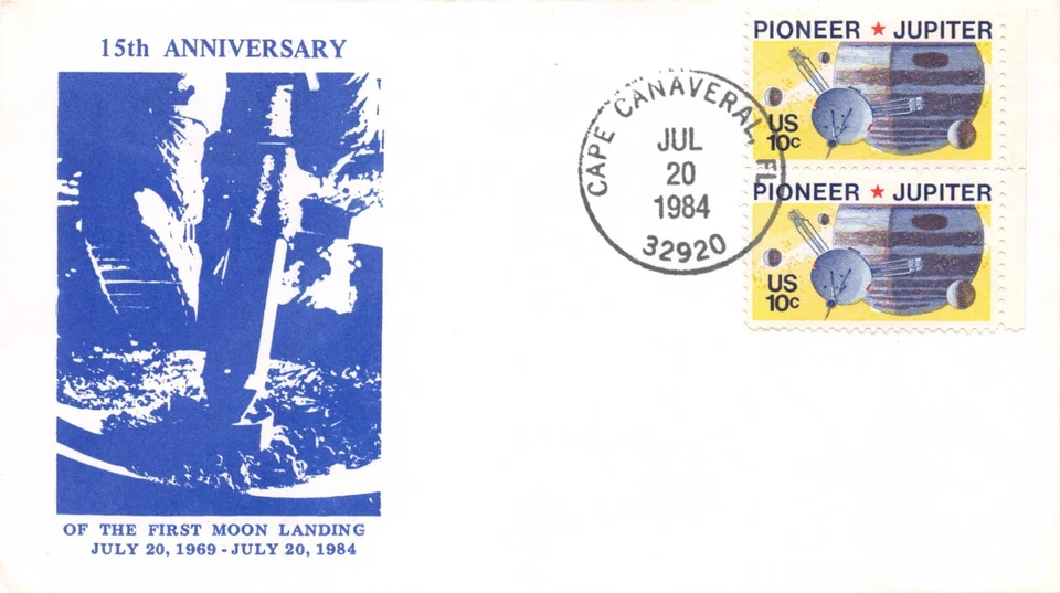 APOLLO 11 LANDING 15th ANNIV.  7/20/84 CAPE CANAVERAL 10c JUPITER STAMP SC#1556 - Image 1 of 1