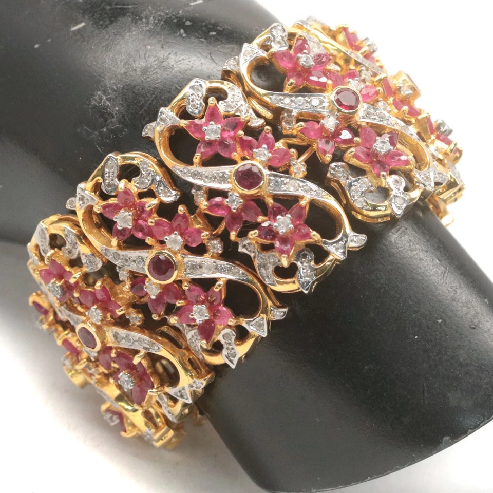 925 Sterling Silver 4 mm. Red Ruby & White Zircon Statement Bracelet 6.5 In. - Image 1 of 4