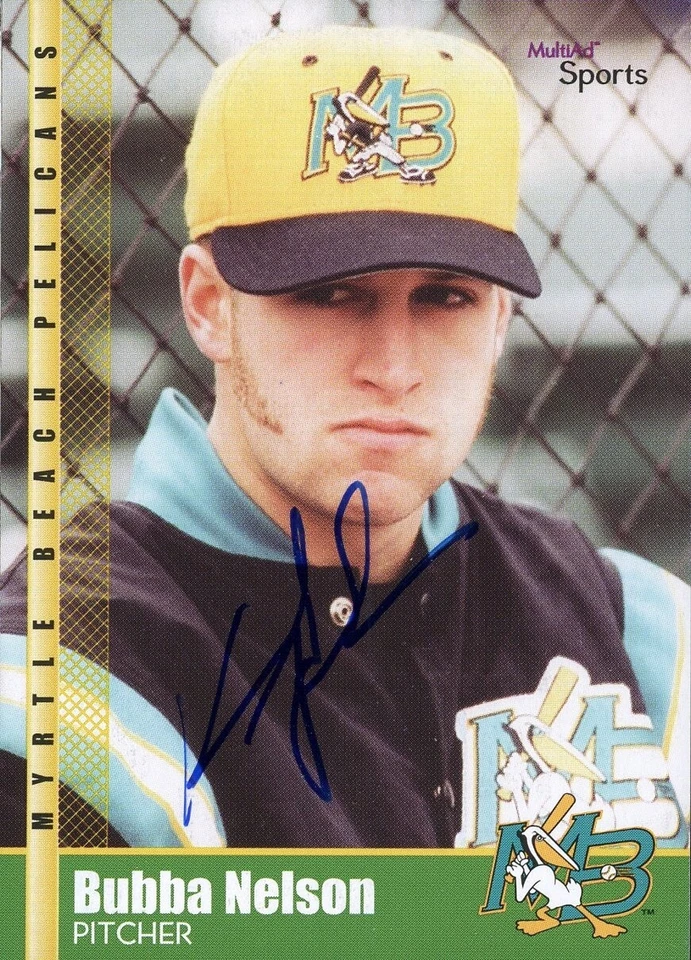 2002 Myrtle Beach Pelicans BUBBA NELSON Signed Card autograph AUTO BRAVES - Image 1 of 1