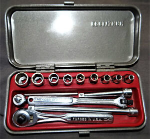 Craftsman 1/4” Drive -V- Socket Set 3/16"-1/2" Tool w Metal Case Vtg NICE!!