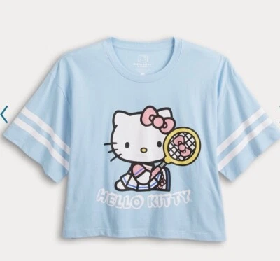Hello Kitty Tennis Womens Blue crop top T Short Size L - Image 1 of 4