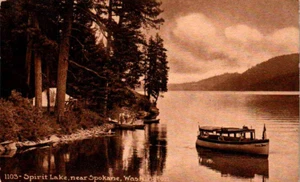 Spokane, Washington - Boating on Spirit Lake - in 1913 - Picture 1 of 2