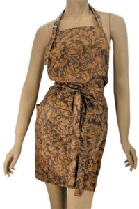 Beauty Salon Apron in Brown Fleur De Lys Print  Water Resist Finish  WennerWear  - Picture 1 of 2