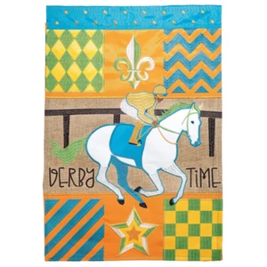 Derby Time Horse Burlap House Flag Double Applique large - Picture 1 of 1