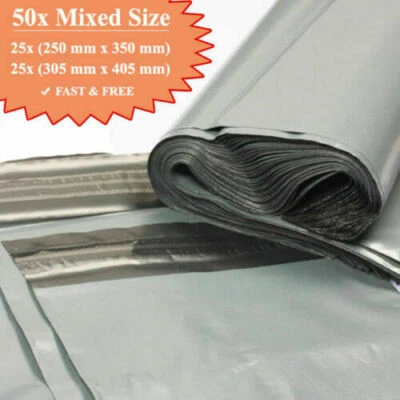 50 MIX MAILING GREY BAGS MIXED PARCEL PACKAGING 12 x 16 and 10 x 14 Cheapest UK