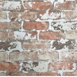 Brickwork off white red gray Exposed faux distressed brick Wallpaper 3D IR70201 - Picture 1 of 11