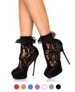 Brand New Anklets Ankle Socks With Lace Ruffle Leg Avenue 3030 - Picture 1 of 6