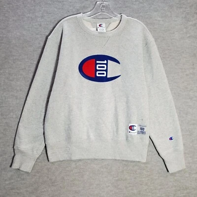 Champion Mujer Sudadera Mediana Gris Logo 100 Aniversario Gráfico Manga Larga Foto 1 de 4