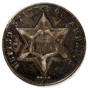 1861 3 Cent Silber ☆☆ zirkuliert ☆☆ toller Typensatz Beispiel 153 - Bild 1 von 2