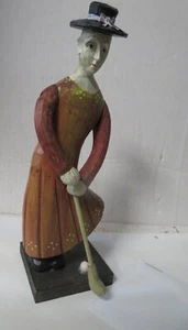 Vintage Folk Art Carved Wood Golfer Woman w Golf Club Ball 10" - Picture 1 of 11