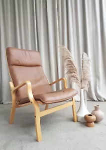 Vtg Mid Century Danish Leather Lounge Chair Scandi Retro R243 - Picture 1 of 11