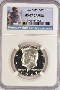 1967 SMS Kennedy Half Dollar NGC MS 67 CAMEO SP67CAM Frosty Coin 50C - Picture 1 of 2