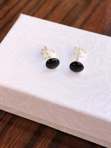 925 Sterling Silver Round Black Onyx Stud Earrings 5.8mm Mens Womens - Picture 1 of 12
