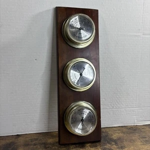 Vintage Taylor Thermometer Hygrometer Weather Station Combo On Solid Oak Panel - Picture 1 of 17